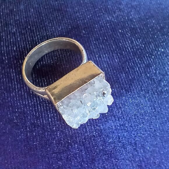 Natural Crystal Square Silver Ring size 5.75 reflective sparkly gemstone - Picture 10 of 14
